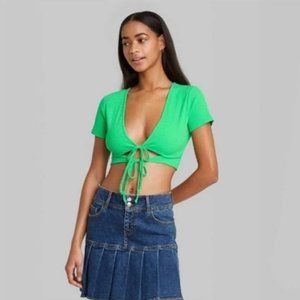Wild Fable Vibrant Green Ribbed Short Sleeve Versatile Cropped T-Shirt